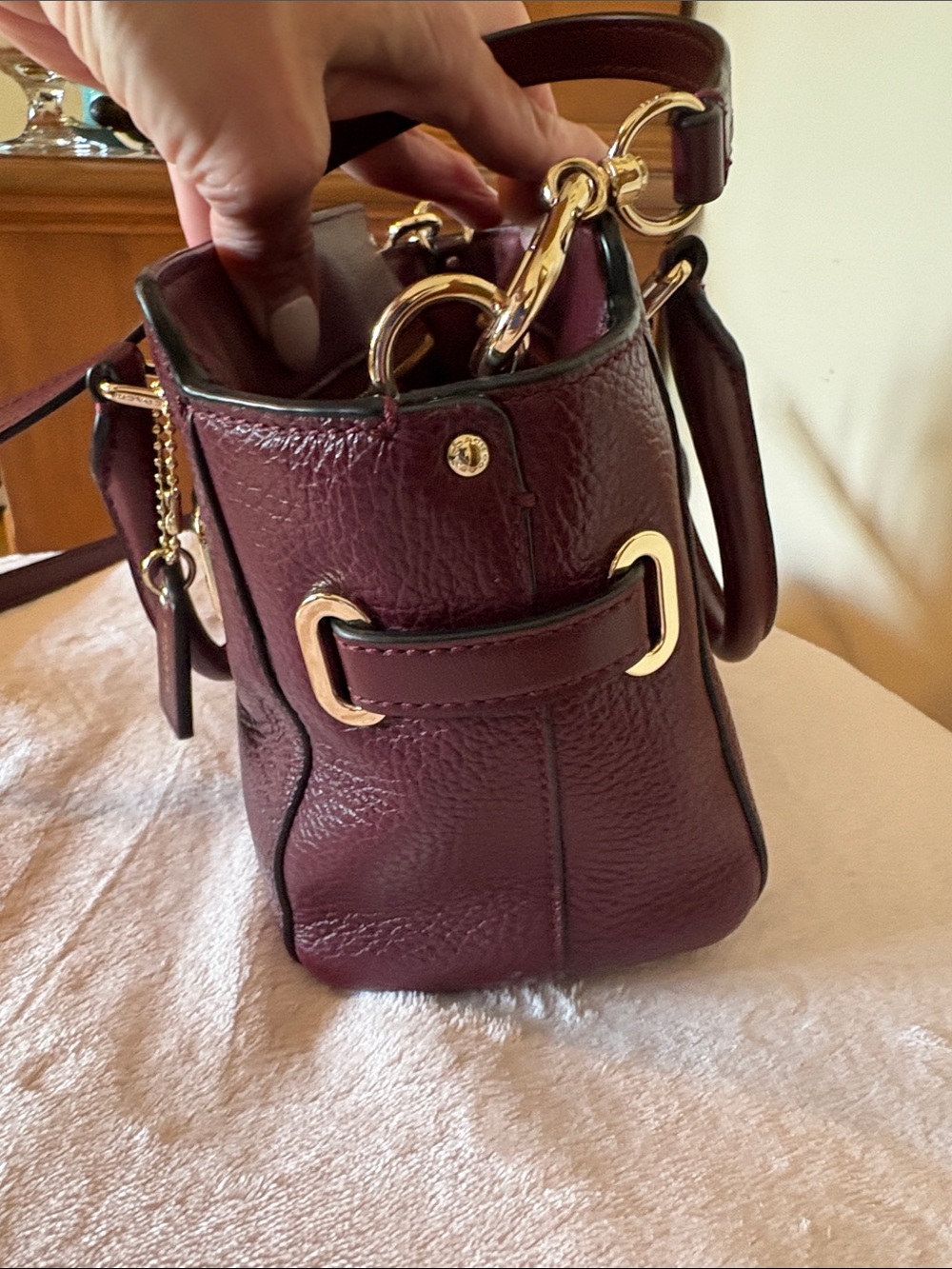 Coach Mini Blake Carryall F37635 Burgundy Pebbled Leather Crossbody Satchel - Picture 11 of 11
